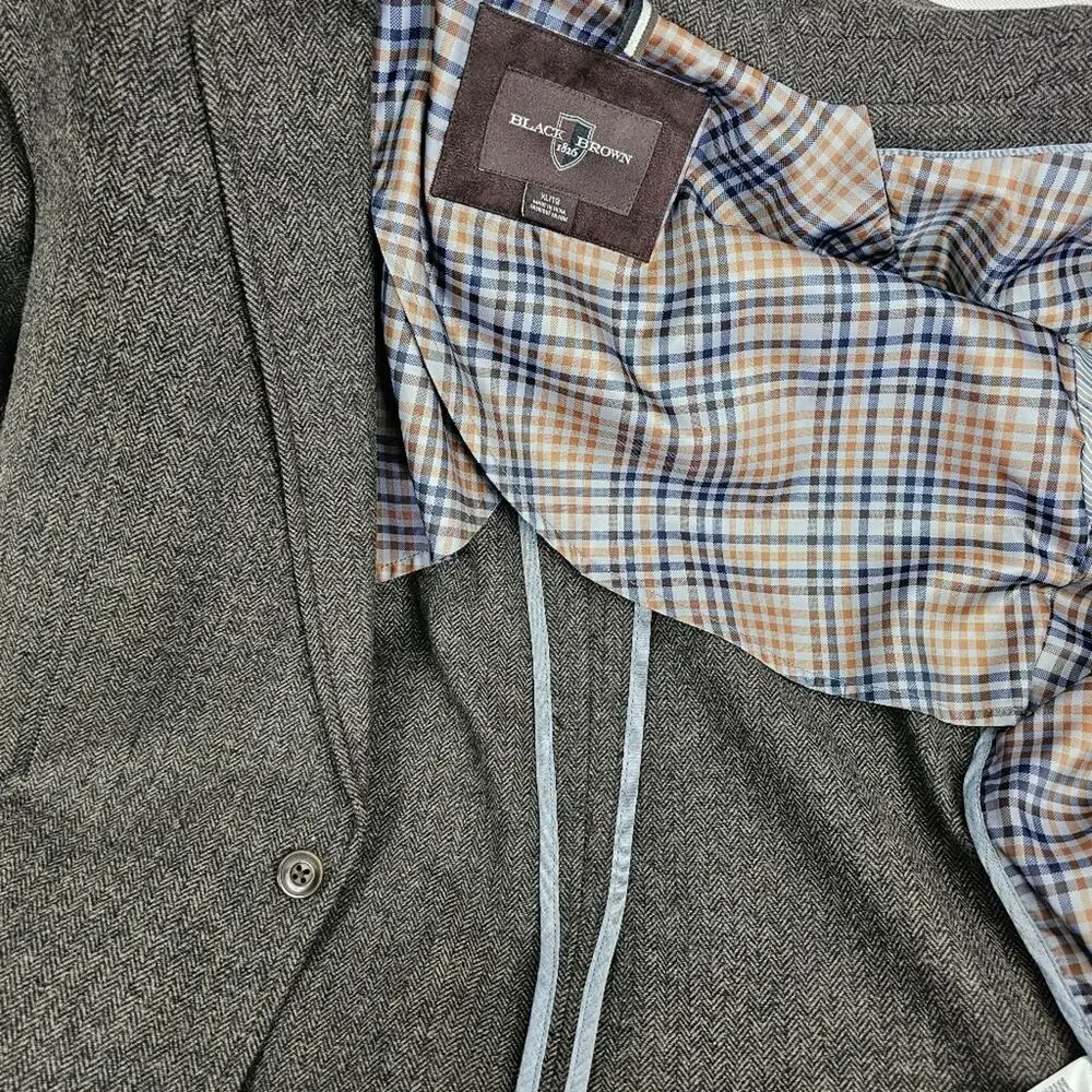 Black Brown 1826 Brown Herringbone Wool Blend Men's Blazer Size XL